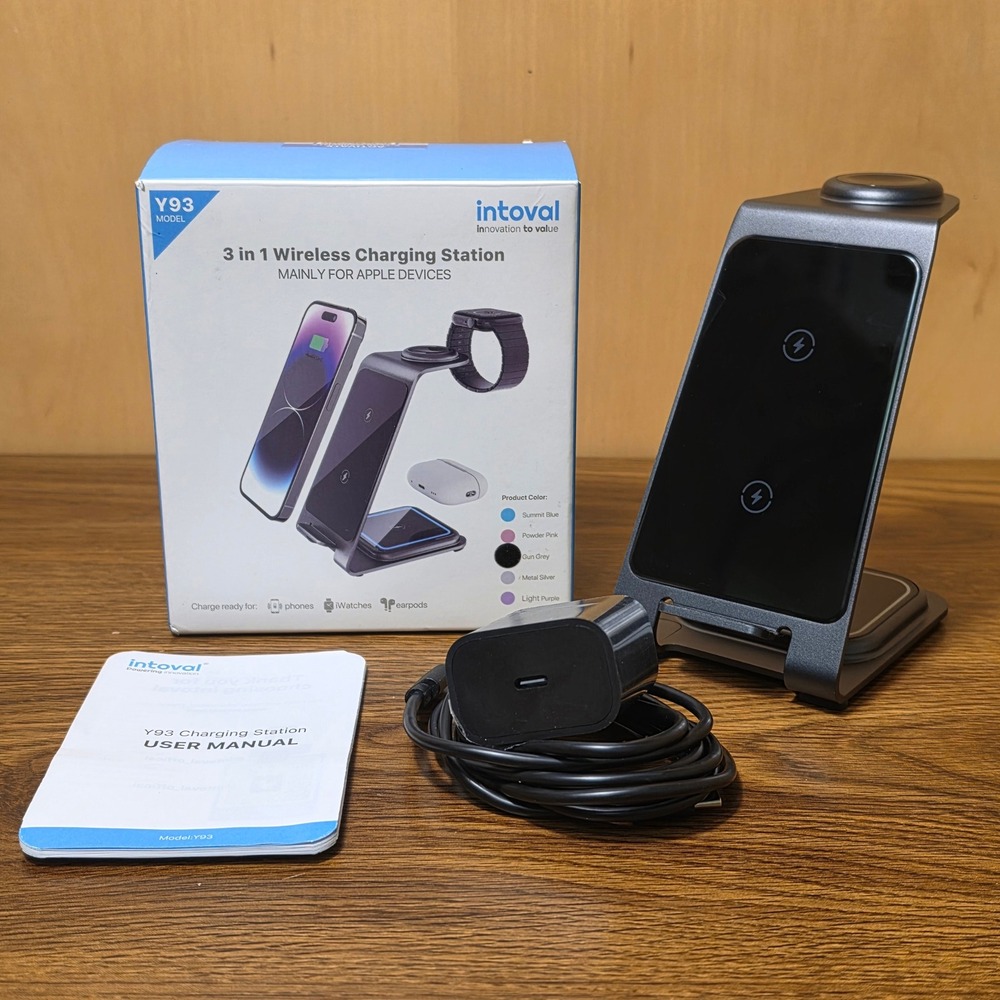 Intoval Y93 3-in-1 Wireless Charging Station Apple iPhone Watch AirPods Grey NEW